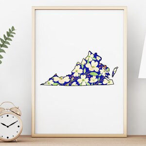DIGITAL Virginia State Floral Watercolor Print. Virginia Printable. Virginia Flower Art. Watercolor State Print. Housewarming Gift.