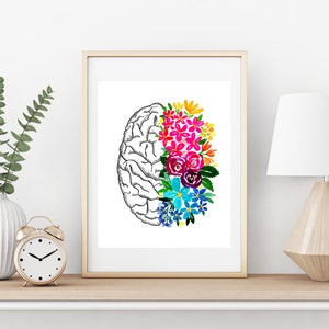 Anatomische Brain floral art print, kunst aan de muur, Neurologische arts wand decor, Neurologische verpleegster cadeau, overlevende van hersenkanker, hersen bloemen