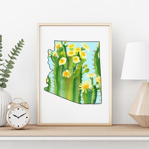 DIGITALER Arizona State Floral Aquarell Druck. Arizona Wandkunst. Wanddekor. Arizona Blumen Kunst. Aquarell Staatsdruck. Einweihungsgeschenk.