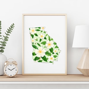 DIGITAL Georgia State Floral Watercolor Print. Georgia Printable. Georgia Flower Art. Watercolor State Print. Housewarming Gift.