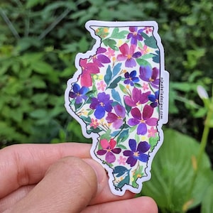 Illinois state flower map watercolor design sticker. vinyl decal sticker. Violets stickers. Laptop Tumbler Waterproof sticker. State flower