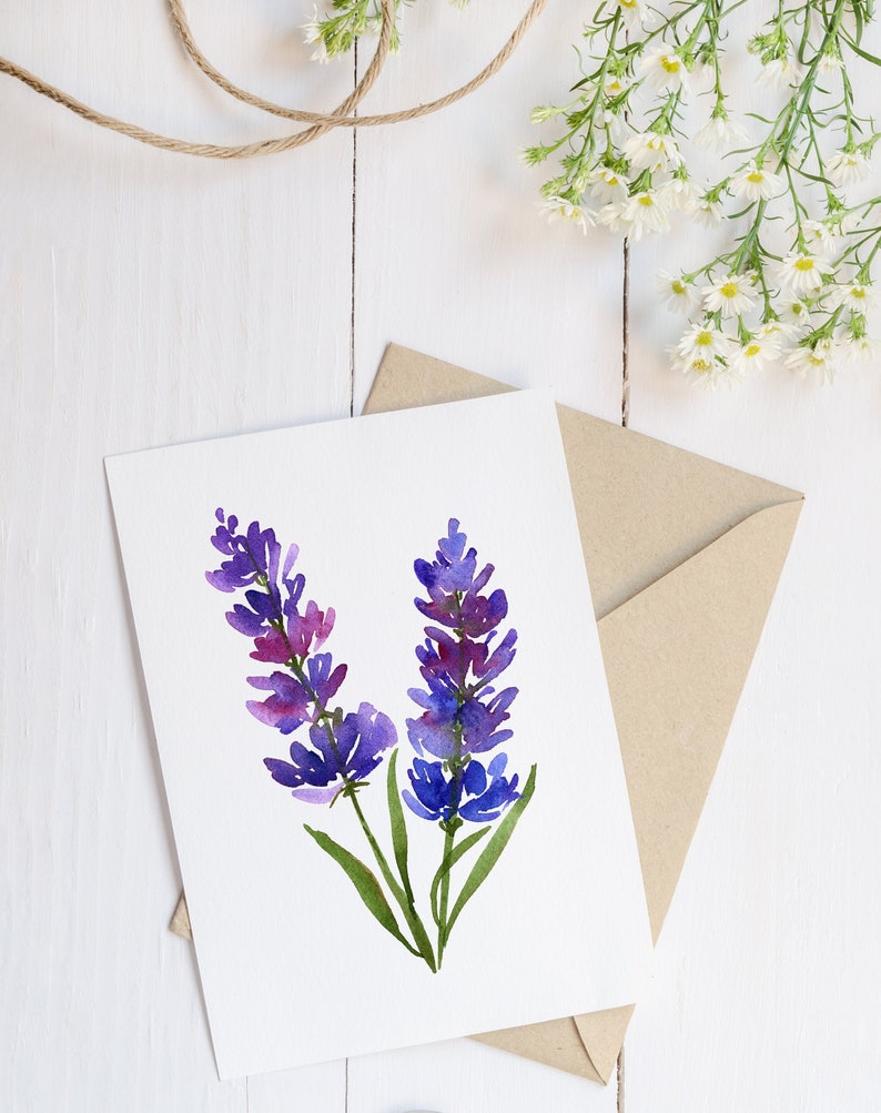 Lavender flower card watercolor card gift for mom floral Etsy