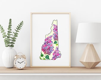 DIGITAL New Hampshire State Floral Watercolor Print. New Hampshire Printable. New Hampshire Flower Art. Watercolor State