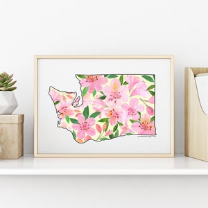 DIGITAL Washington State Floral Watercolor Print. Washington Printable. Washington Violet Flower Art. Watercolor State