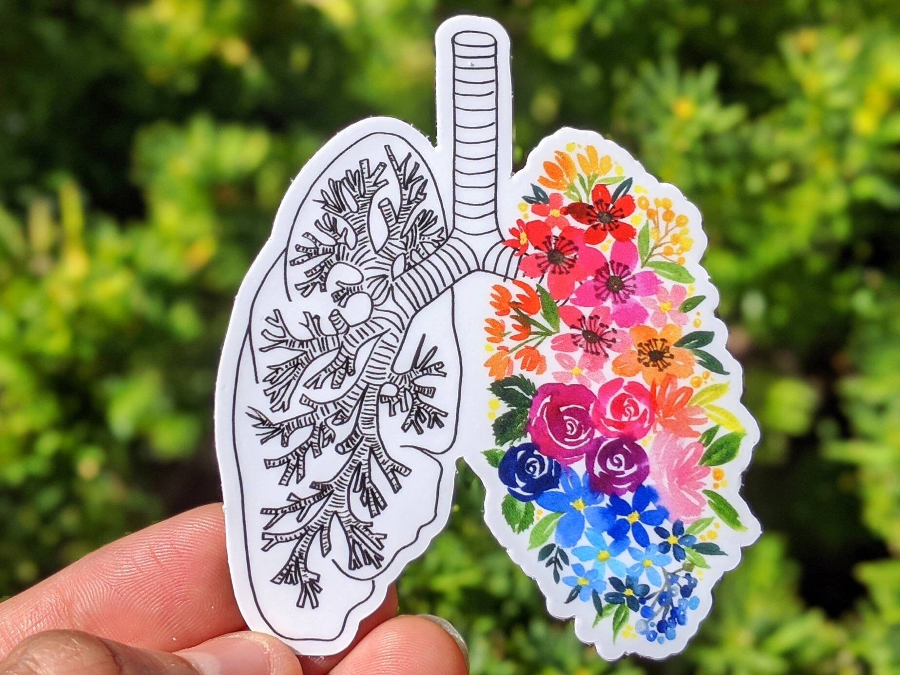 Anatomical lung floral vinyl sticker. Flower vinyl decal sticker.  La…