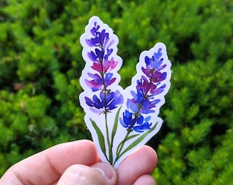 Watercolor Lavender Floral Vinyl Sticker: Weatherproof Decal (3" x 2")