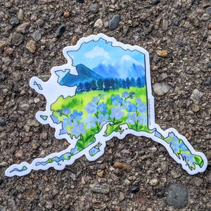 Alaska Sticker. Alaska decal.  Alaska vinyl sticker. Stickers laptop. Alaska state flower sticker. Forget me not sticker. decal stickers.