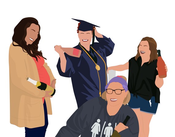 Graduation Pc Face Less Drawing & Illustration Art & Collectibles Illustration Sign Gift ...