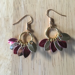 Scale Mail Fan Earrings - Handmade Metal Chain Mail Jewellery - Two-Tone - Multicoloured - Earlobe Piercing - Lobe Earring