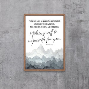 8x10 Wall Art Print, Matthew 17:20 &quot;Faith as small as a mustard seed...&quot;, Water color print, Christian Bible Verse Wall Art