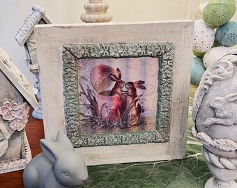 Vintage Bunnies Panel - Shabby Chic, Indoor Decorations, Spring, Easter