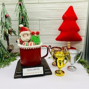Cocoa Sip and Snack Trophy- Santa Mug and Clay Cookies -Gold/Silver/Bronze Trophy options - Christmas Party Trophy, Award or Centerpiece