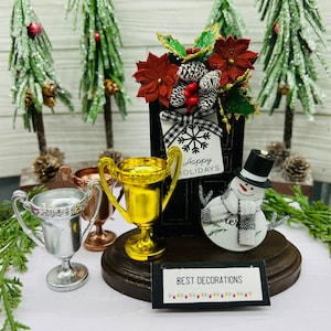 Best Decorations Contest Winner - Black Door with Snowman - Gold/Silver/Bronze Trophy - Christmas Party Trophy, Award or Centerpiece