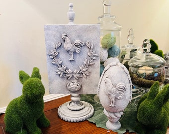Farmhouse Rooster Pedestal or Egg Decor - Vintage, Shabby Chic, Indoor Decorations, Spring