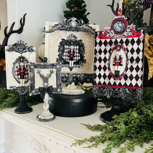 Christmas  Nutcracker Deer Harlequin Pedestals- Handmade, Shabby Chic, Indoor Decorations, Gifts