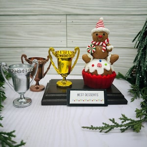 Gingerbread Cupcake Trophy - Gold/Silver/Bronze Trophy options - Christmas Party Trophy, Award or Centerpiece