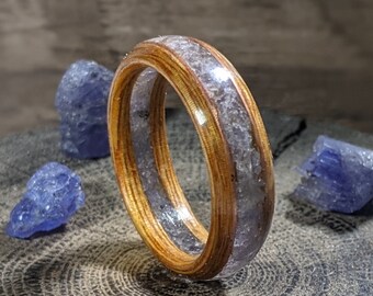 Tanzanite Wooden Ring - Floating Inlay - Tanzanite - Canarywood - Beautiful and Allergy Free