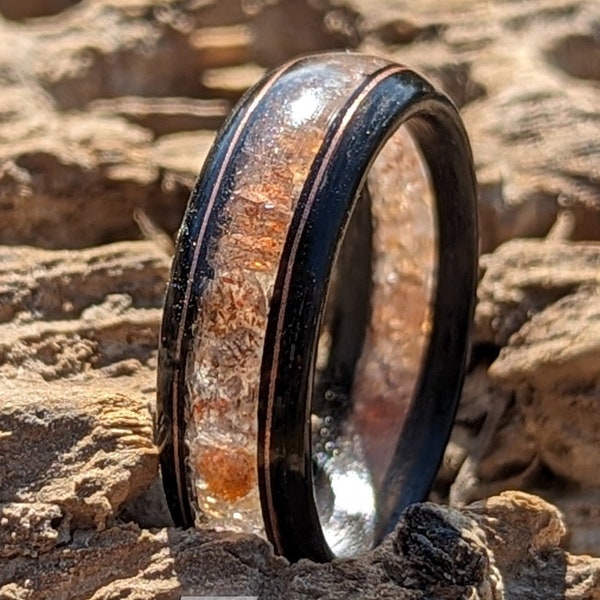 Sunstone Wooden Ring: Floating Inlay - Norwegian Sunstone - Handmade in US - Allergy Free - Crafted to Order