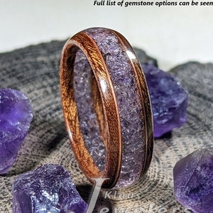 Amethyst Wooden Ring : Floating Inlay - Namibian Amethyst - American Black Walnut - Handmade in US - Allergy Free - Crafted to Order