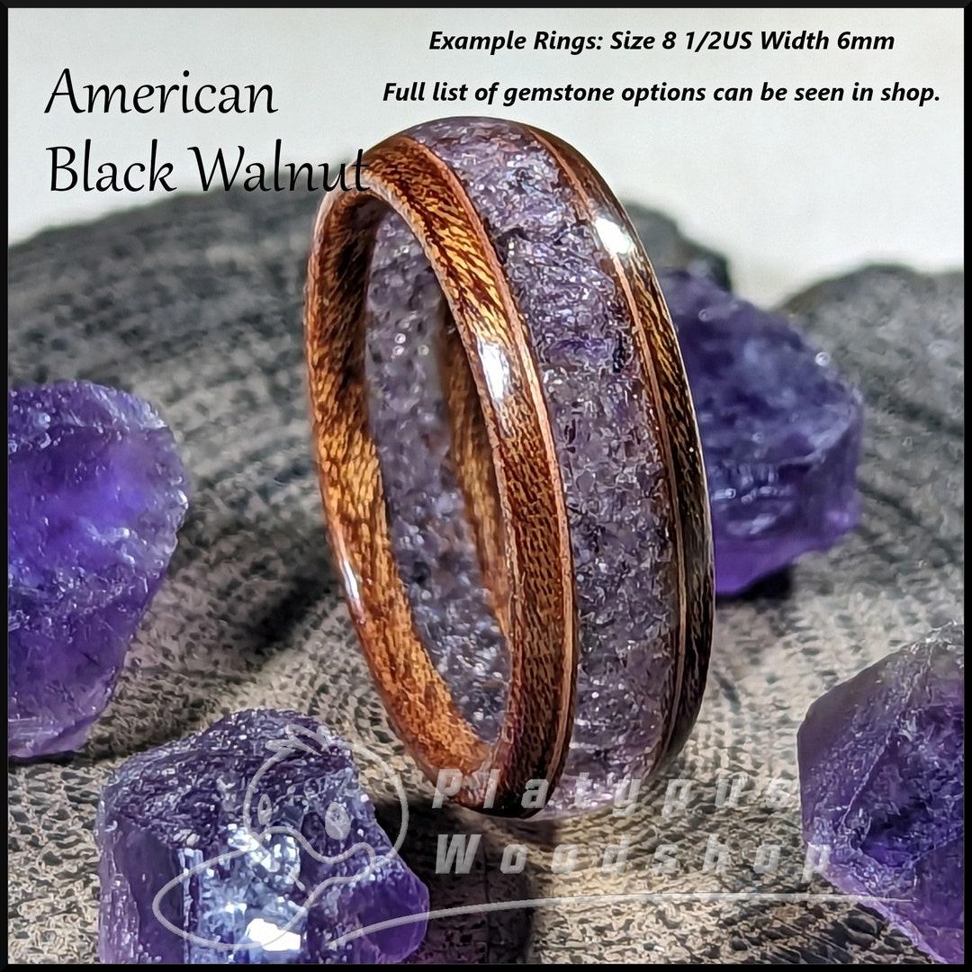 Amethyst Wooden Ring: Floating Inlay - Namibian Amethyst - Handmade in ...