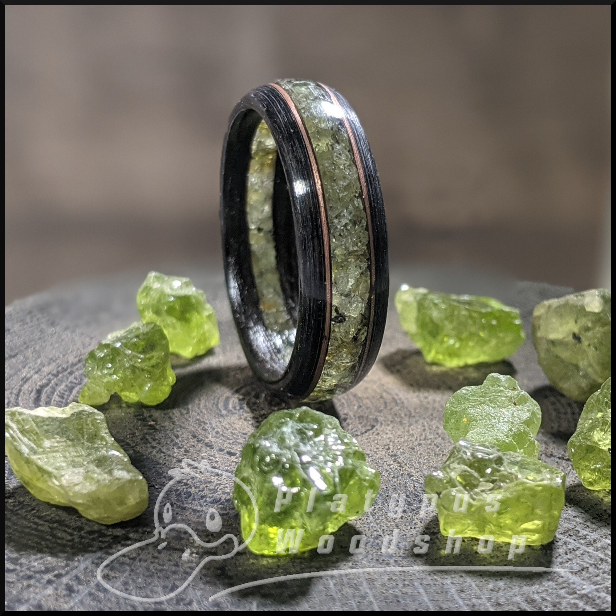 Unique Wooden Ring - Floating Inlay - Arizona Peridot - Morta Wood - …