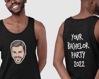 Bachelor Party Tanks Customized With the Groom's Full Color Face and Custom Text