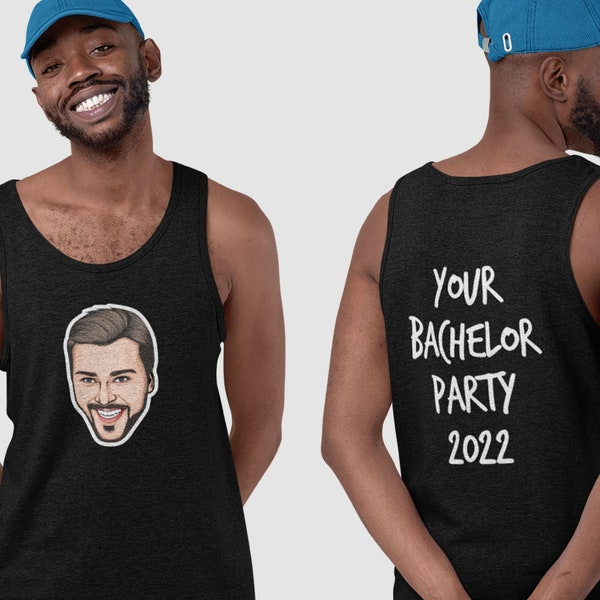 Bachelor Party Tanks Customized With the Groom's Full Color Face and Custom Text
