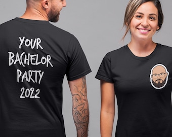 Bachelor Party Shirts Customized With the Groom's Full Color Face and Custom Text