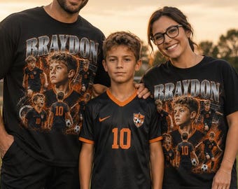 Youth Soccer Custom Bootleg Sports Photo Collage T-Shirt | Vintage Rap Style Athlete Tee