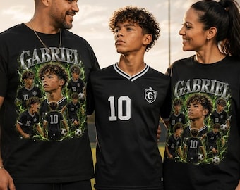 Youth Soccer Custom Bootleg Sports Photo Collage T-Shirt | Vintage Rap Style Athlete Tee