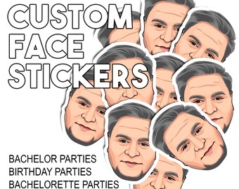 Custom Face Stickers with Cartoon Full Color Image for Bachelor Parties, Bachelorette Parties, Birthday Parties, and any occasion!