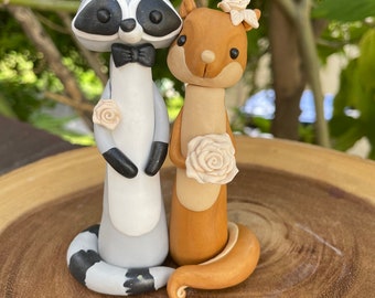 Raccoon and Squirrel Wedding Cake Topper: Woodland Keepsake