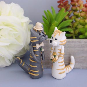 polymer clay cat wedding birthday cake topper figure, figurine sculpture ,holiday decoration custom personalized cake topper