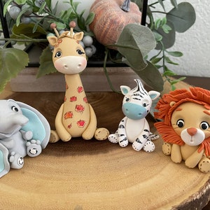 Safari animals cake topper-jungle animals-clay safari cake topper-keepsake giraffe Lion Elephant zebra cake topper-safari baby shower cake t