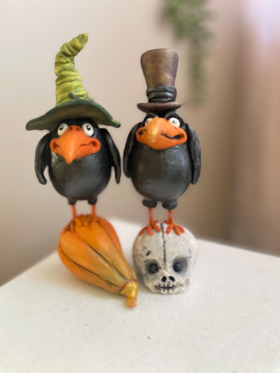 Halloween Crow Bride and Groom Cake Topper: Handmade Clay Keepsake - Etsy