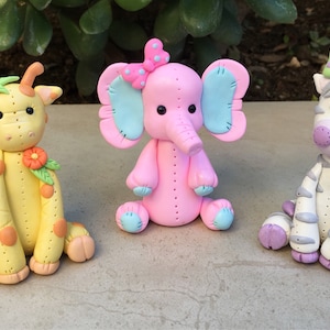 Safari animal cake topper,elephant cake topper,giraffe cake topper,zebra cake topper, clay safari cake topper baby shower,birthday,babyshowe