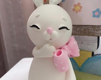 Set Di 6 Decorazioni Per Torta Coniglietto - Cemento Plastico Per Baby Shower, Compleanno Bambini E Feste A Tema