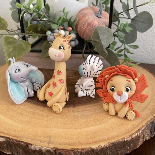 Safari animals shops cake topper-jungle animals-clay safari cake topper-keepsake giraffe Lion Elephant zebra cake topper-safari baby shower cake t