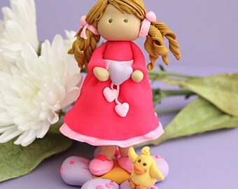 Handmade Polymer Clay Girl Cake Topper: Birthday Keepsake