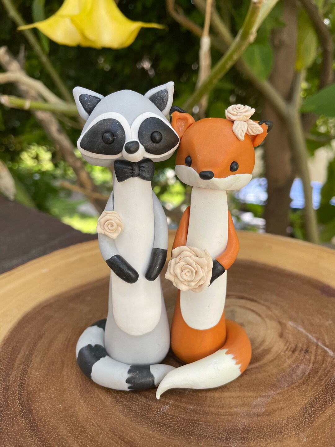 Woodland Wedding Cake Topper: Handmade Polymer Clay Fox and Raccoon - Etsy