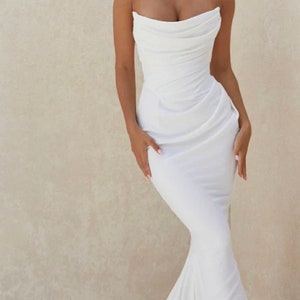 Crepe rouched bridal gown