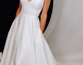 embossed satin wedding dress Martha Gown Ivory Garden Embossed Satin White / XXL