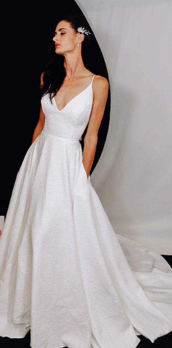 embossed satin wedding dress A-line Wedding Dress With Embossed Corset DW743 -