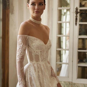 Off the shoulder French lace Gown