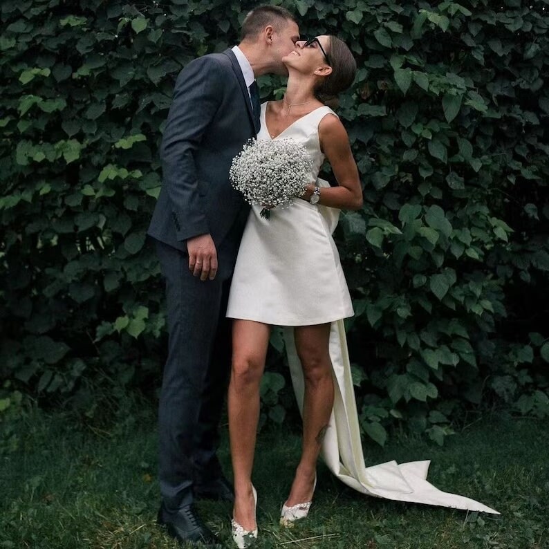 Simple Satin Wedding Dress Short