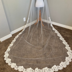 Cathedral veil with soft French lace scallop lace