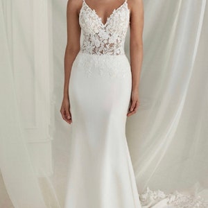 Lace bodice crepe bridal gown