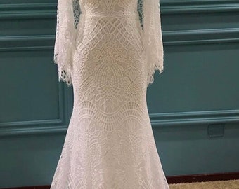Boho cape sleeve lace wedding dress