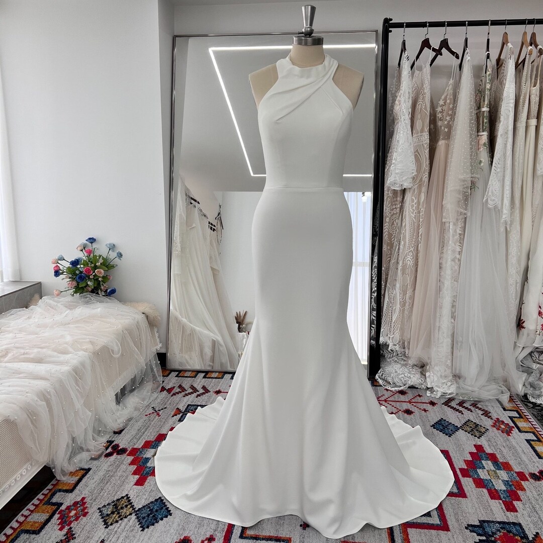 V-Neck Stretch Crepe Gown