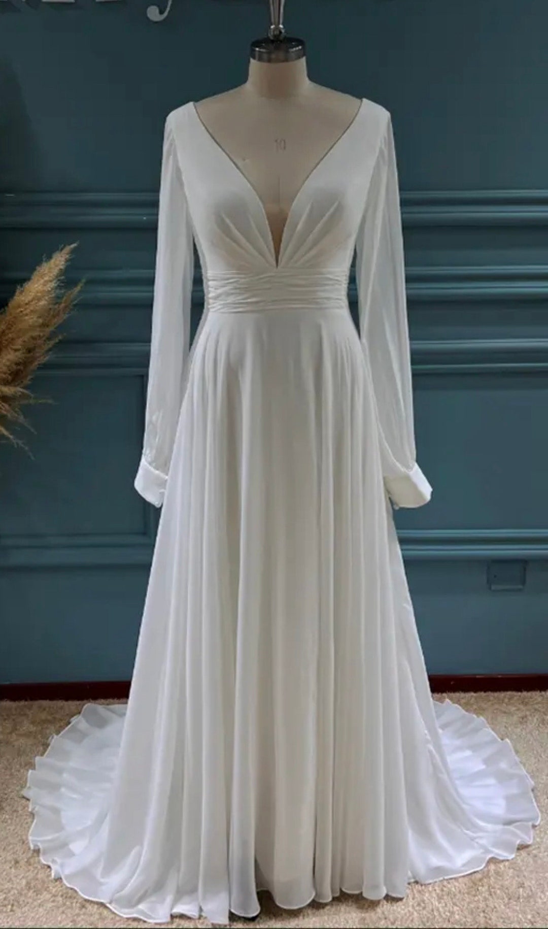 Flowy chiffon long sleeve gown